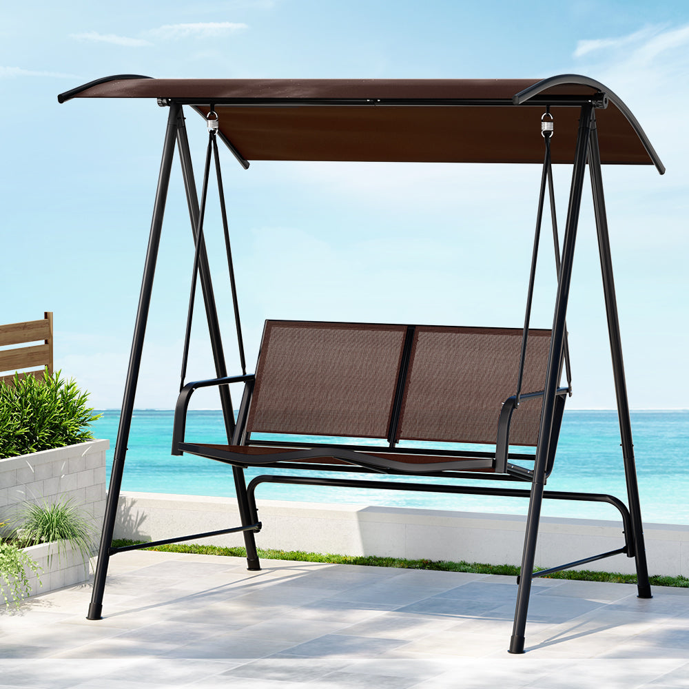 Outdoor Swing Chair 2 Seater Garden Bench Patio Lounger with Canopy - Brown Homecoze