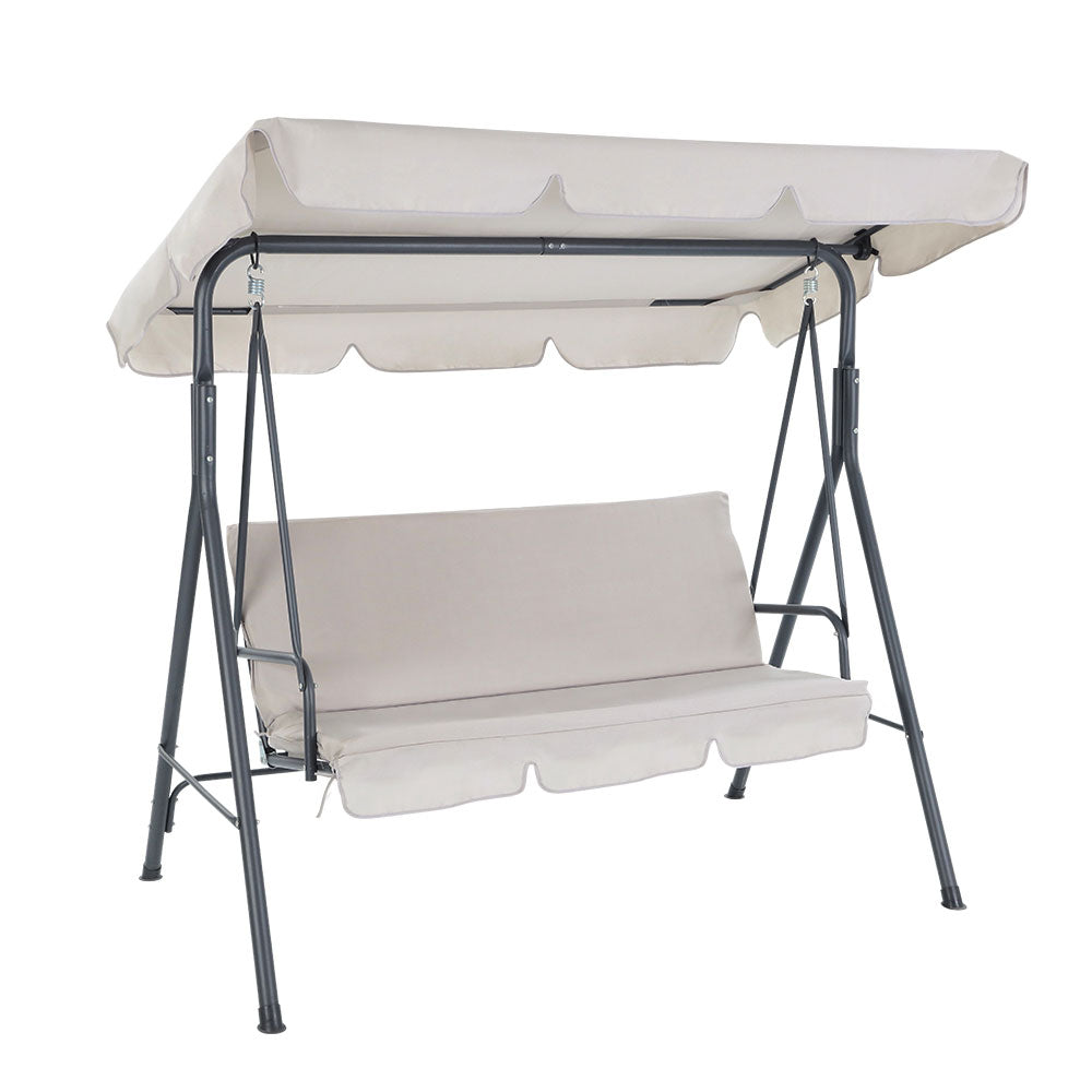 Outdoor Swing Chair 3 Seater Bench Seat with Canopy - Beige - Homecoze