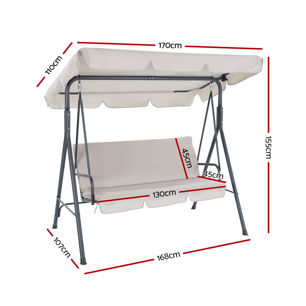 Outdoor Swing Chair 3 Seater Bench Seat with Canopy - Beige - Homecoze