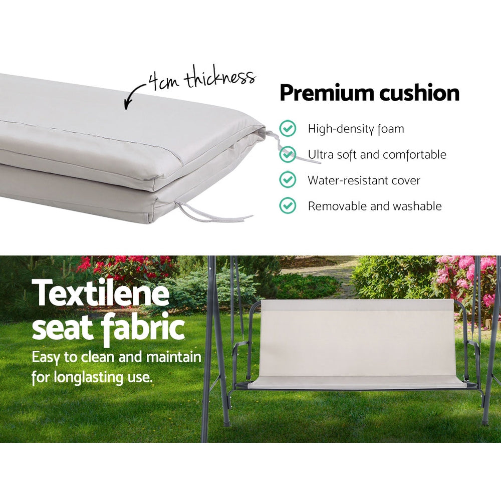 Outdoor Swing Chair 3 Seater Bench Seat with Canopy - Beige - Homecoze