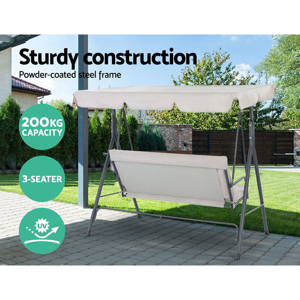 Outdoor Swing Chair 3 Seater Bench Seat with Canopy - Beige - Homecoze
