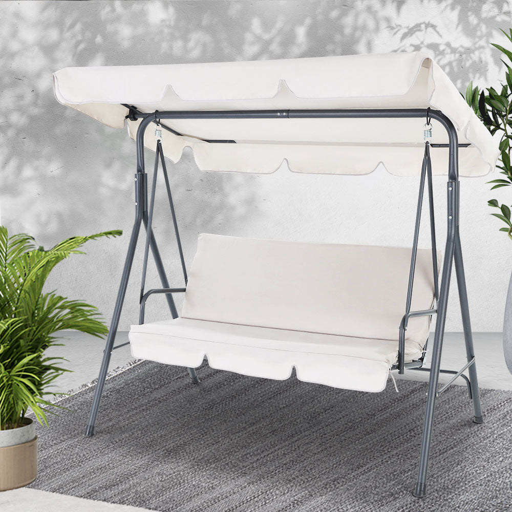 Outdoor Swing Chair 3 Seater Bench Seat with Canopy - Beige - Homecoze