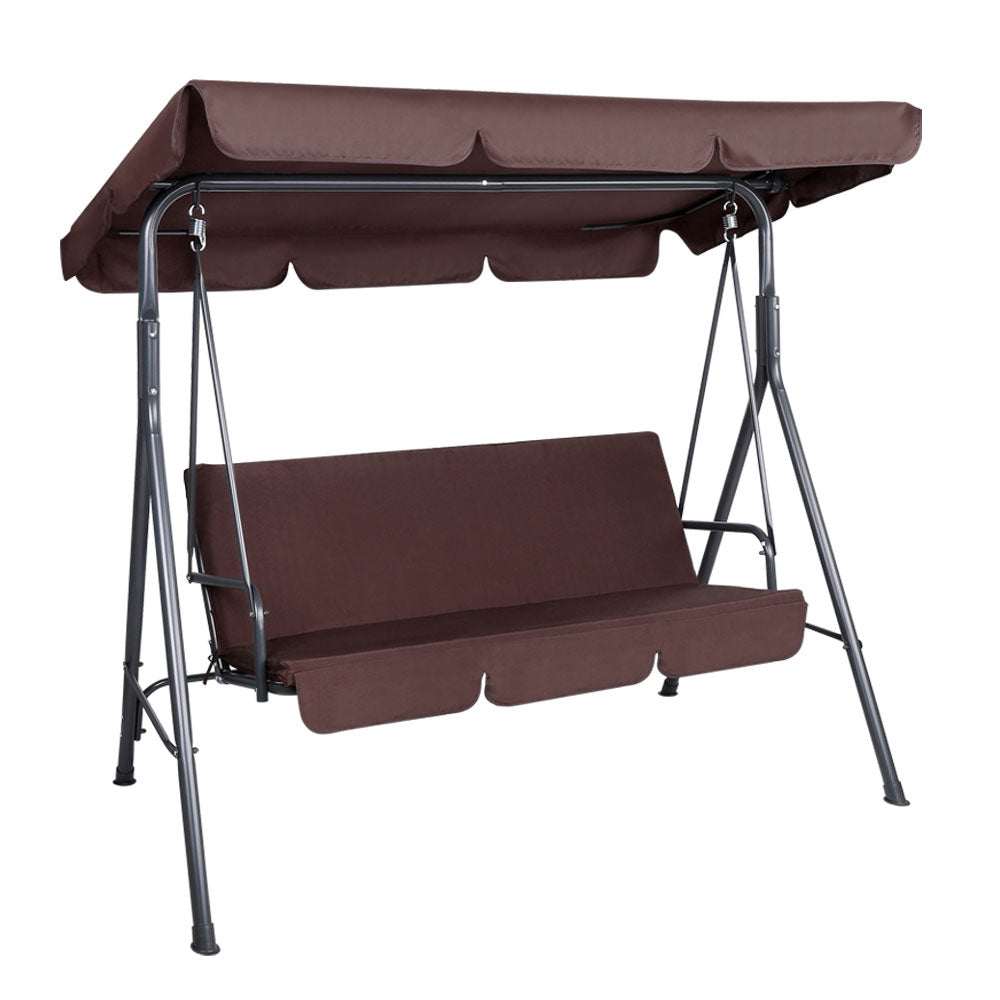 Outdoor Swing Chair 3 Seater Bench Seat with Canopy - Brown - Homecoze