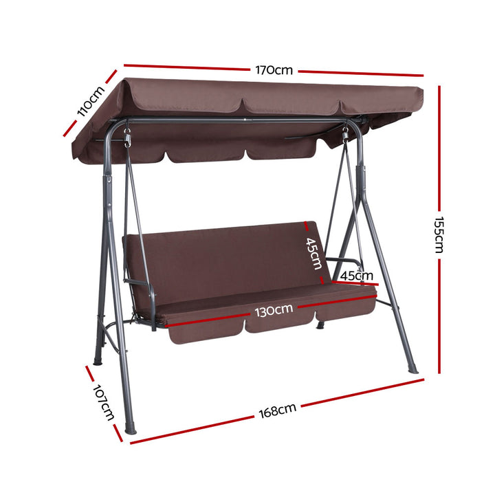 Outdoor Swing Chair 3 Seater Bench Seat with Canopy - Brown Homecoze