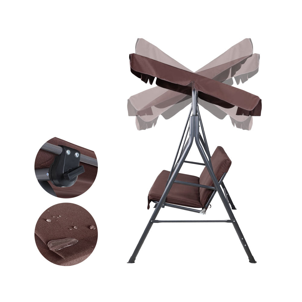 Outdoor Swing Chair 3 Seater Bench Seat with Canopy - Brown - Homecoze