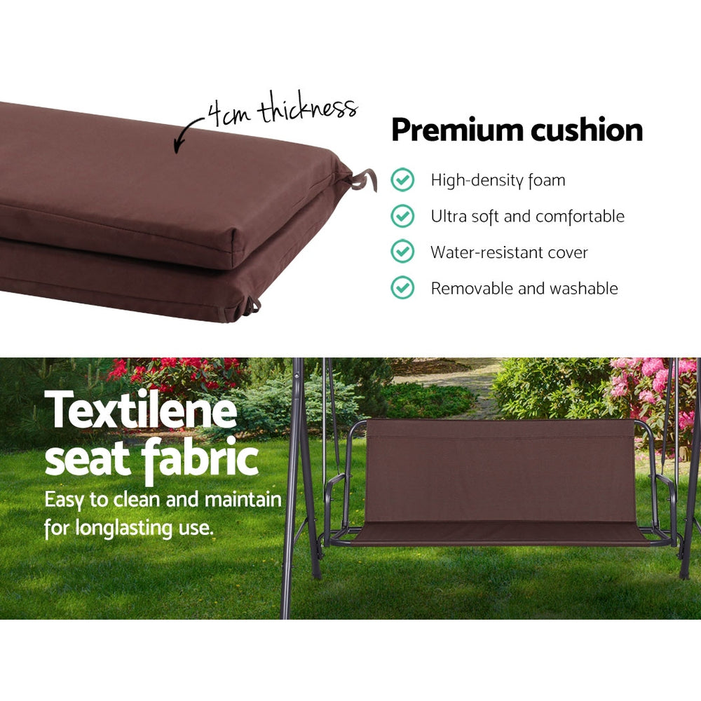 Outdoor Swing Chair 3 Seater Bench Seat with Canopy - Brown - Homecoze