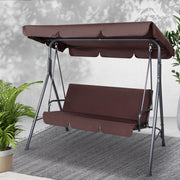 Outdoor Swing Chair 3 Seater Bench Seat with Canopy - Brown - Homecoze