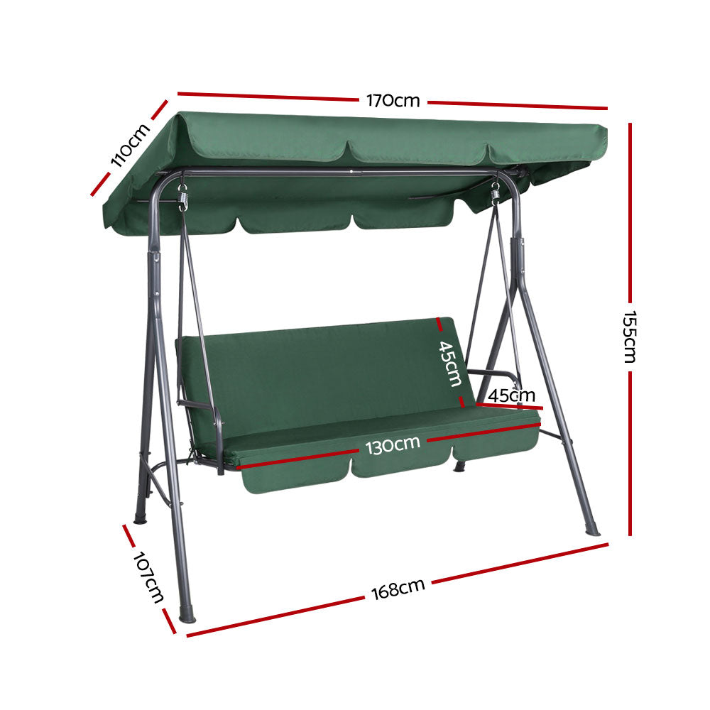 Outdoor Swing Chair 3 Seater Garden Bench Patio Lounger with Canopy - Green Homecoze