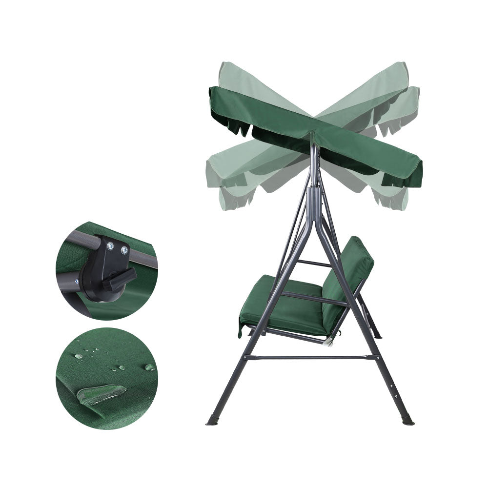 Outdoor Swing Chair 3 Seater Garden Bench Patio Lounger with Canopy - Green Homecoze