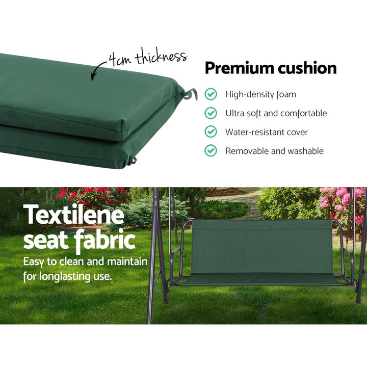 Outdoor Swing Chair 3 Seater Garden Bench Patio Lounger with Canopy - Green Homecoze