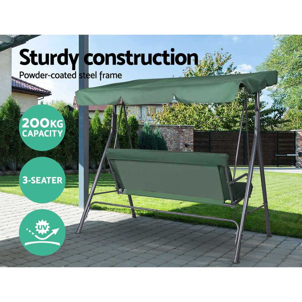 Outdoor Swing Chair 3 Seater Garden Bench Patio Lounger with Canopy - Green Homecoze
