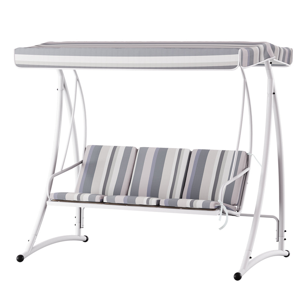 Outdoor Swing Chair 3 Seater Garden Bench Patio Lounger with Canopy - White/Grey Homecoze