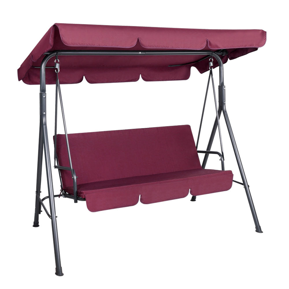 Outdoor Swing Chair 3 Seater Bench Seat with Canopy - Wine Red - Homecoze