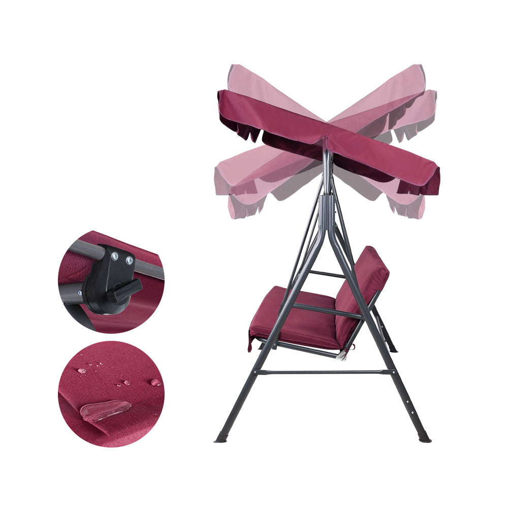 Outdoor Swing Chair 3 Seater Bench Seat with Canopy - Wine Red - Homecoze