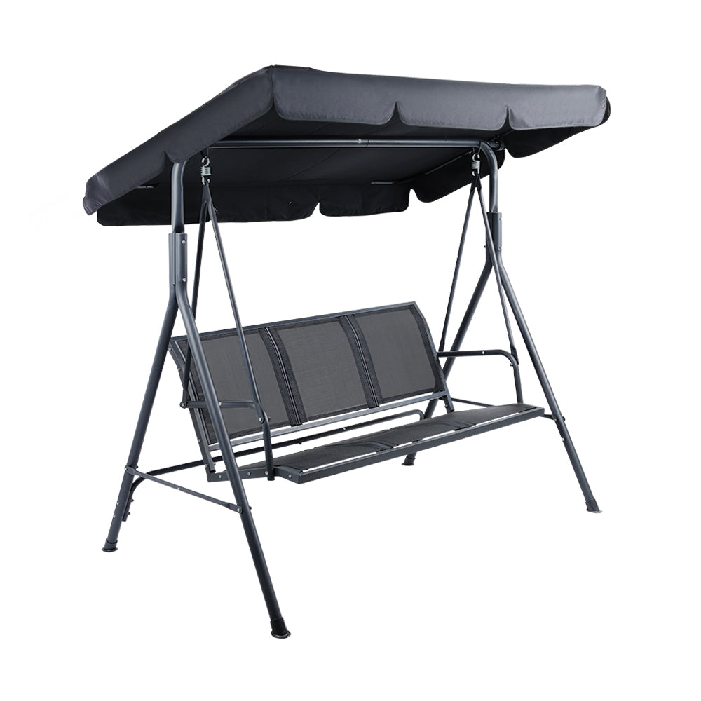 Outdoor Swing Chair 3 Seater Bench Seat with Canopy - Black - Homecoze