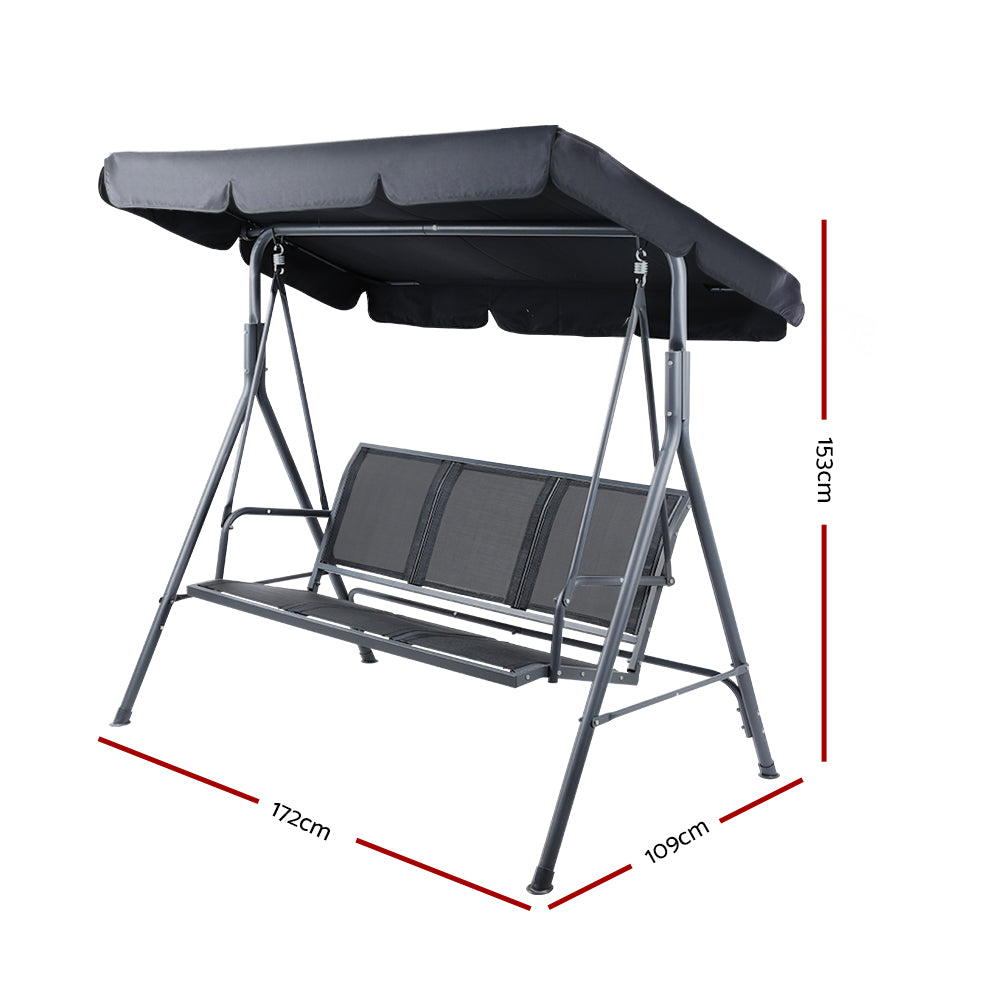 Outdoor Swing Chair 3 Seater Bench Seat with Canopy - Black - Homecoze