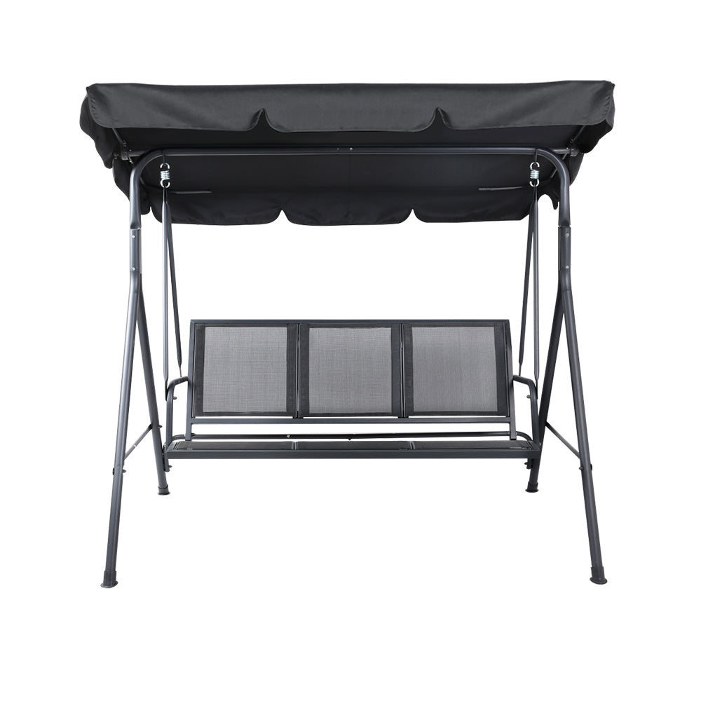Outdoor Swing Chair 3 Seater Bench Seat with Canopy - Black - Homecoze