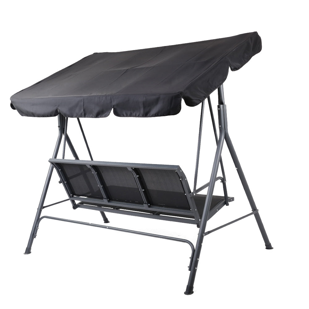 Outdoor Swing Chair 3 Seater Bench Seat with Canopy - Black - Homecoze