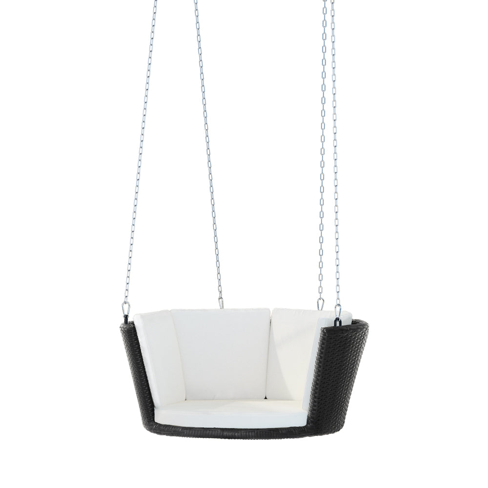 Large Single Woven Rattan Porch Swing Wicker Chair Hammock - Black Homecoze