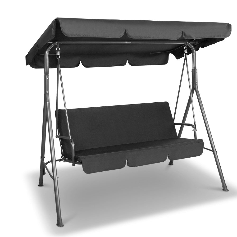 Outdoor Swing Chair 3 Seater Bench Seat with Canopy - Black - Homecoze
