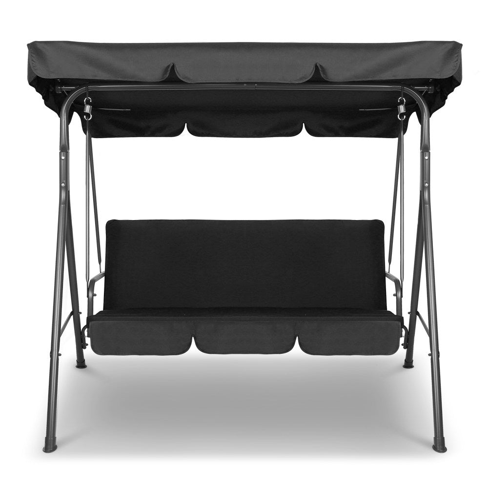 Outdoor Swing Chair 3 Seater Bench Seat with Canopy - Black - Homecoze