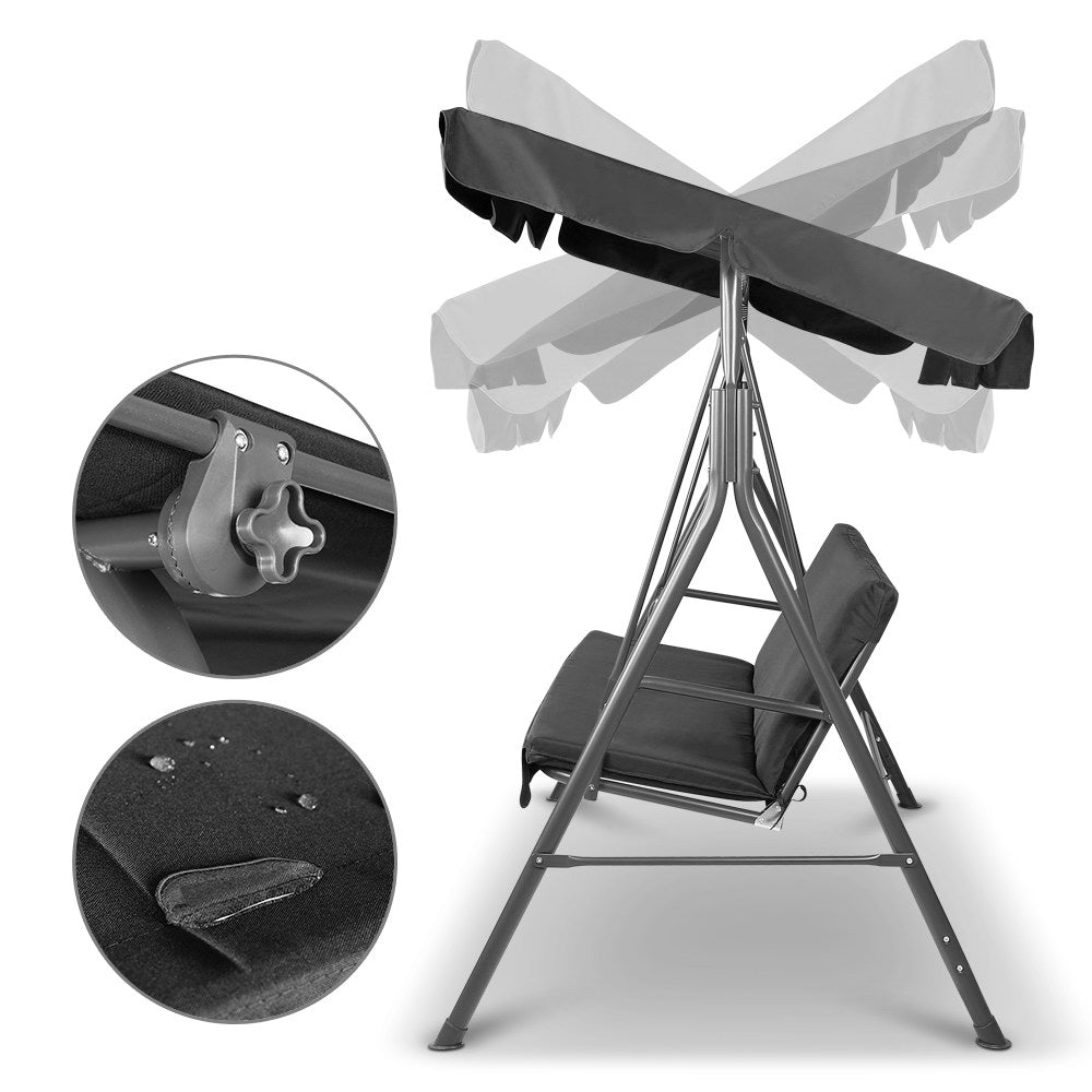 Outdoor Swing Chair 3 Seater Bench Seat with Canopy - Black - Homecoze