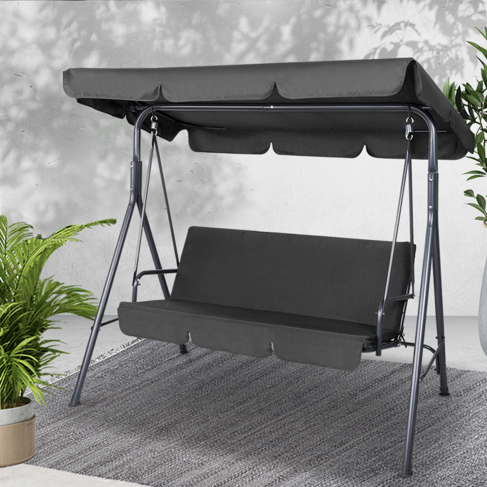 Outdoor Swing Chair 3 Seater Bench Seat with Canopy - Black - Homecoze
