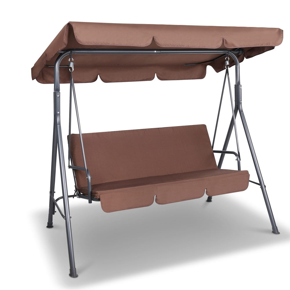Outdoor Swing Chair 3 Seater Bench Seat with Canopy - Coffee - Homecoze