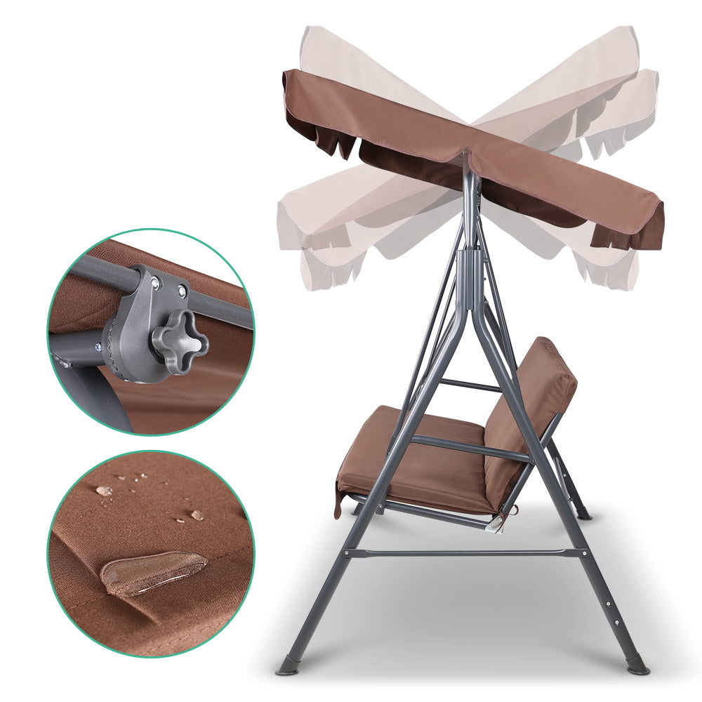 Outdoor Swing Chair 3 Seater Bench Seat with Canopy - Coffee - Homecoze