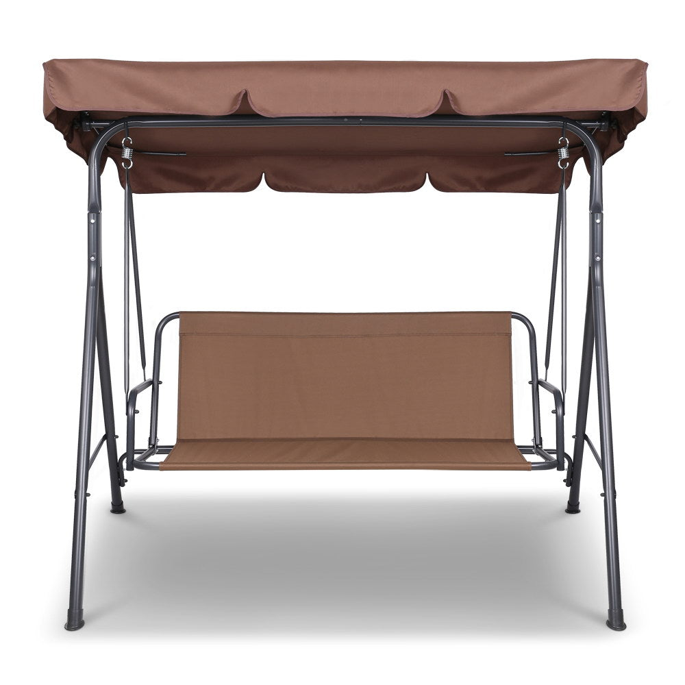 Outdoor Swing Chair 3 Seater Bench Seat with Canopy - Coffee - Homecoze