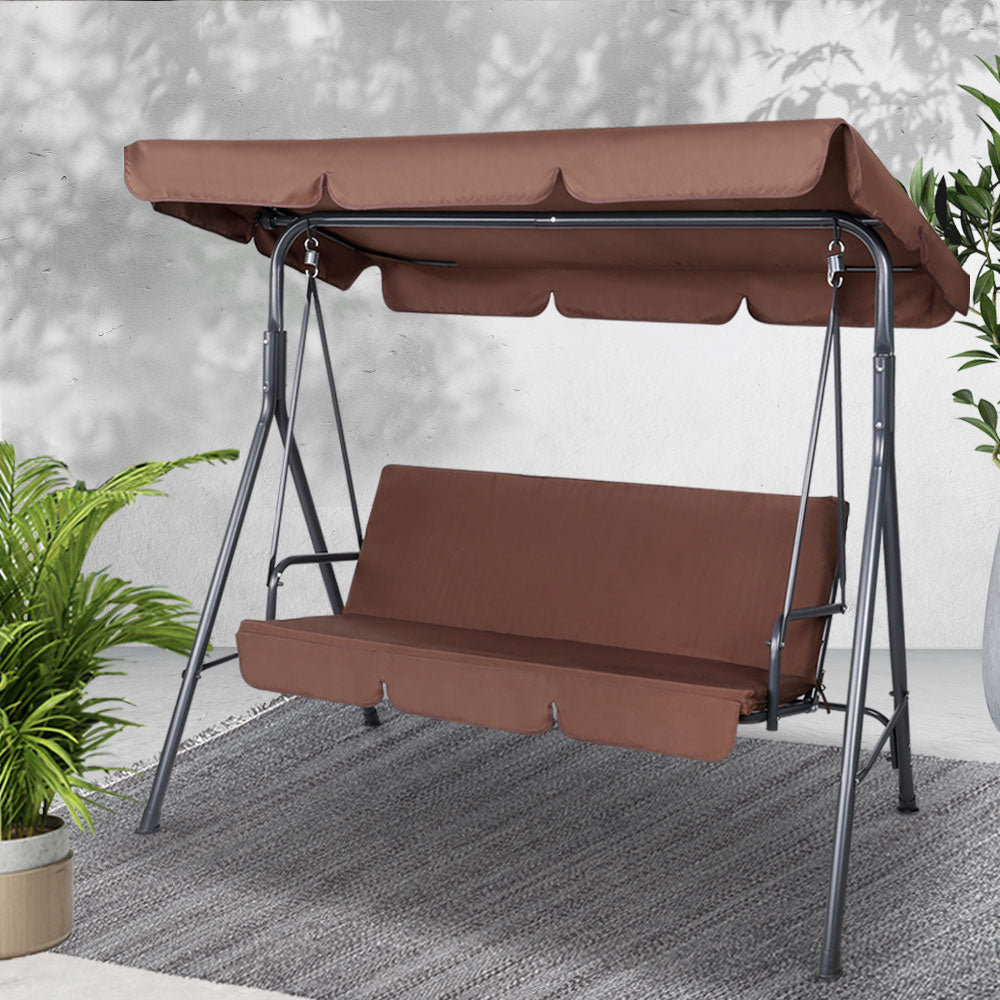 Outdoor Swing Chair 3 Seater Bench Seat with Canopy - Coffee - Homecoze