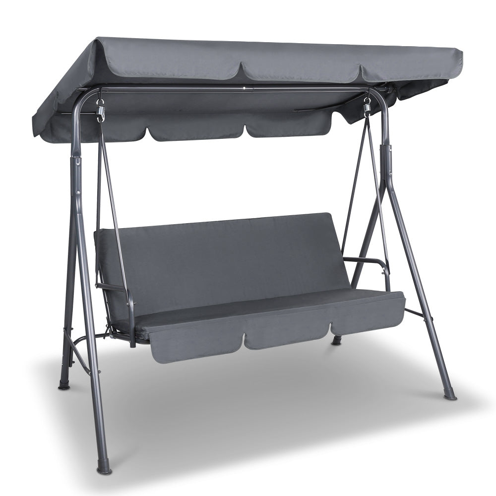 Outdoor Swing Chair 3 Seater Bench Seat with Canopy - Grey - Homecoze