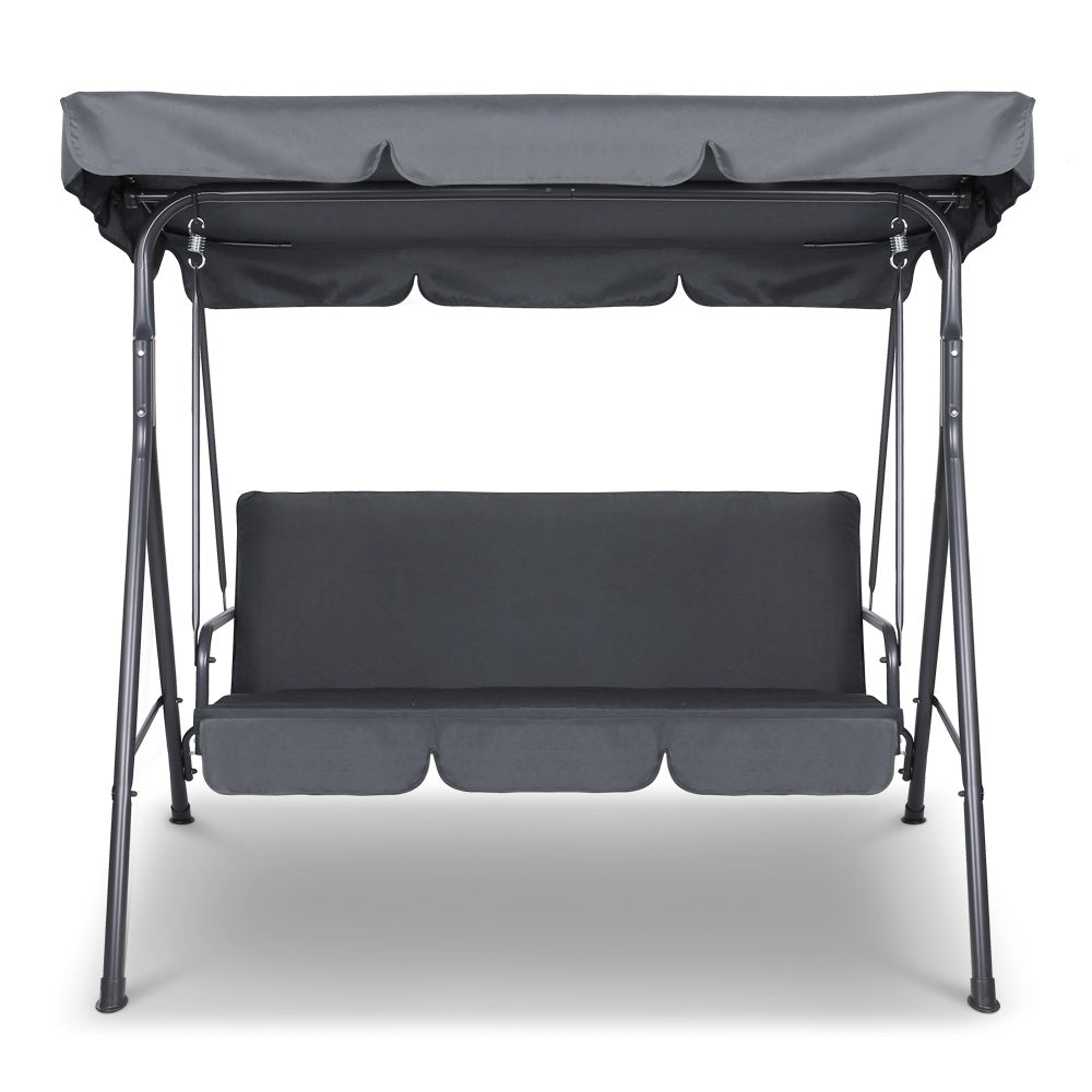 Outdoor Swing Chair 3 Seater Bench Seat with Canopy - Grey - Homecoze