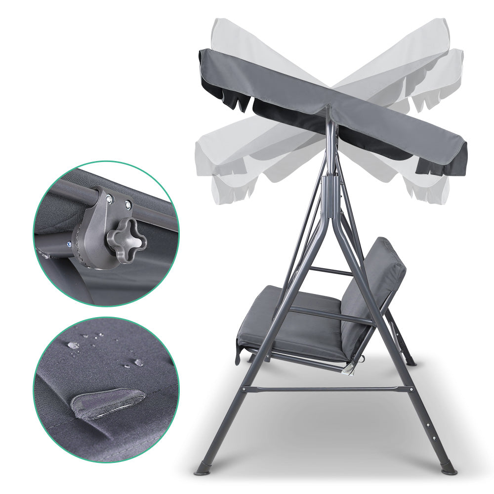 Outdoor Swing Chair 3 Seater Bench Seat with Canopy - Grey - Homecoze