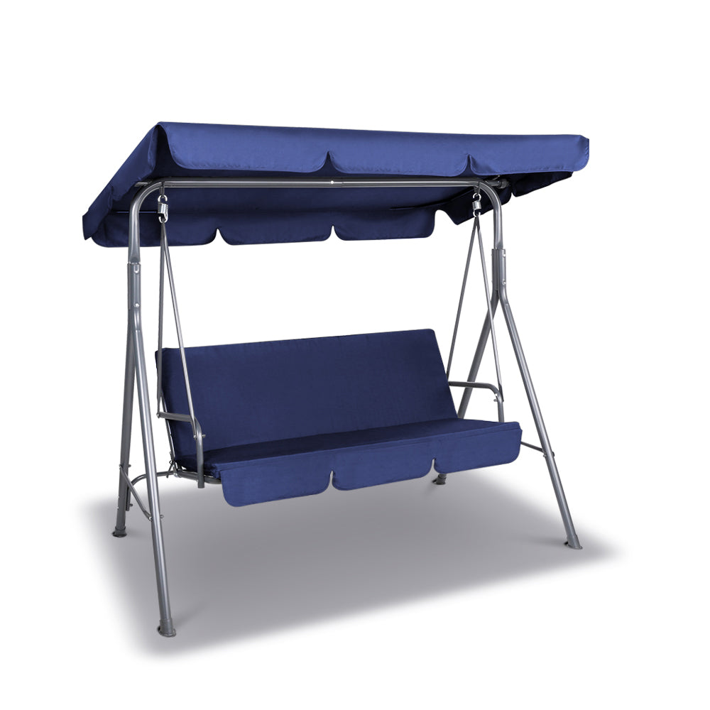 Outdoor Swing Chair 3 Seater Bench Seat with Canopy - Navy - Homecoze