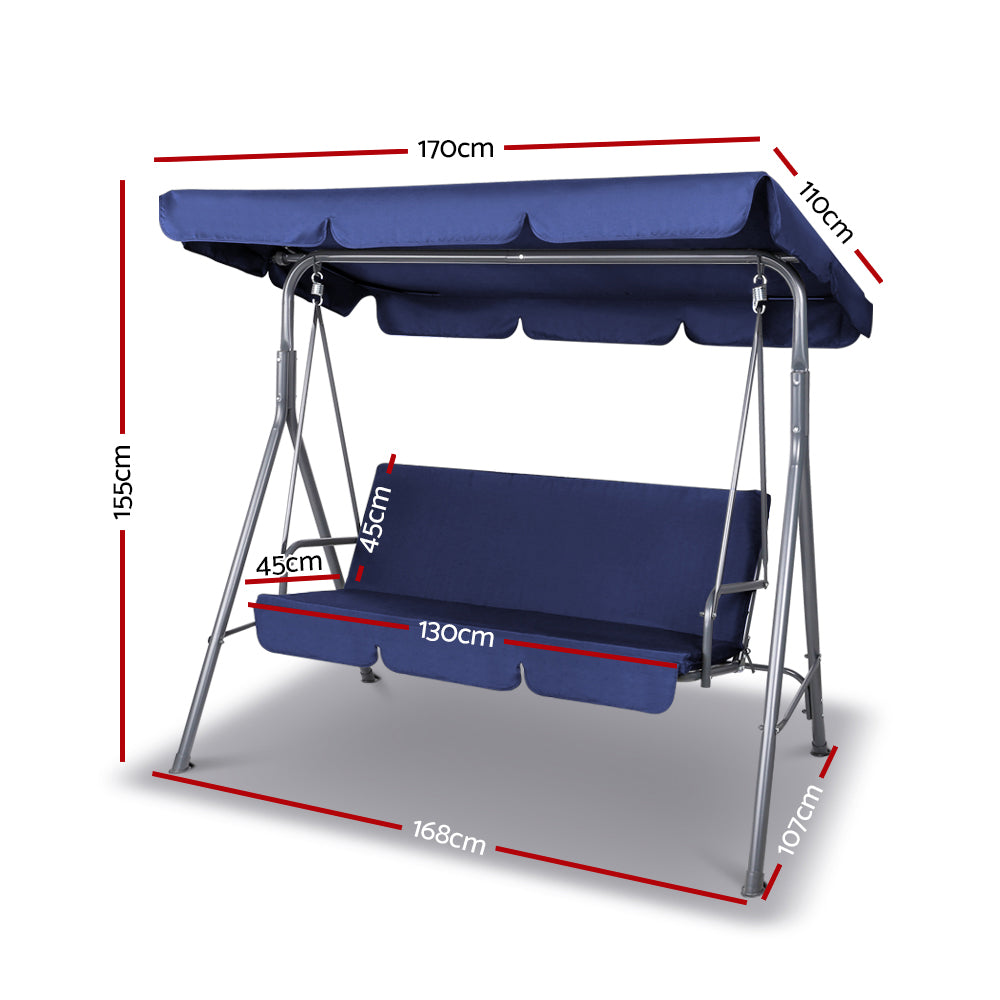 Outdoor Swing Chair 3 Seater Bench Seat with Canopy - Navy - Homecoze