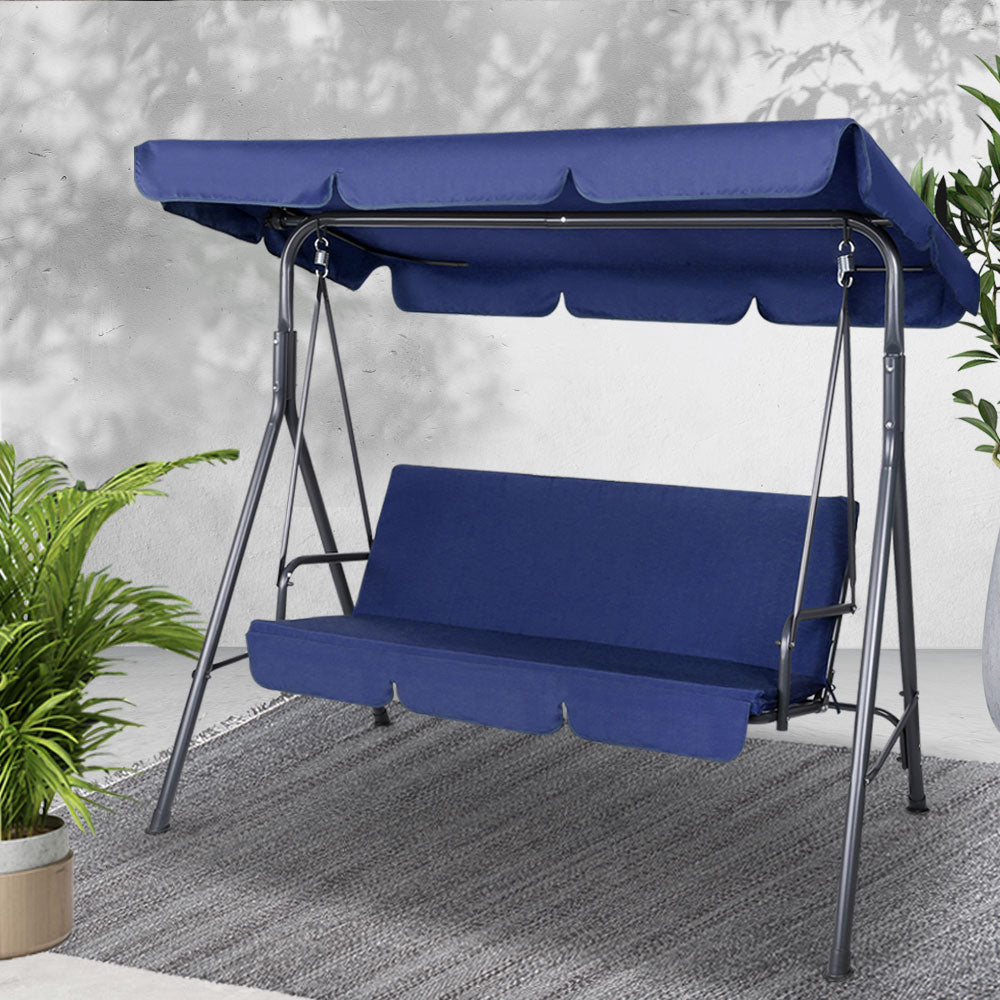 Outdoor Swing Chair 3 Seater Bench Seat with Canopy - Navy - Homecoze