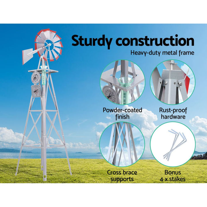 Garden Decor Windmill with Weather Station 146cm Metal Outdoor Ornament Homecoze