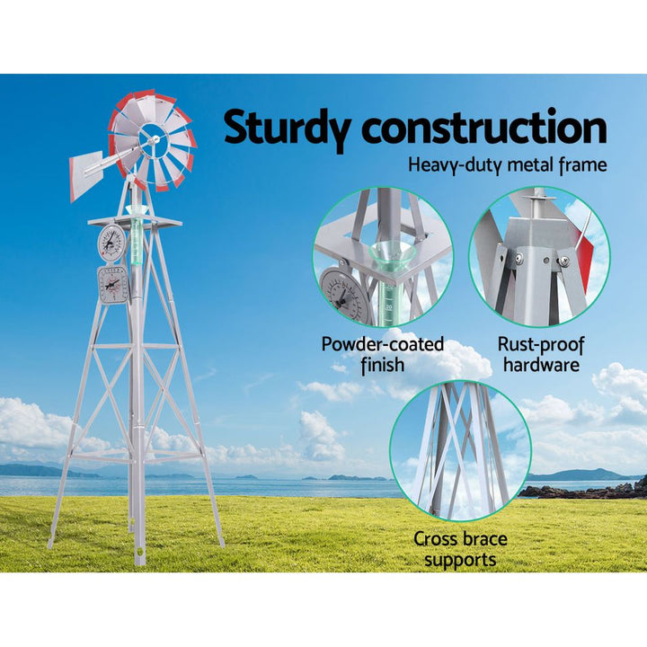 Garden Decor Windmill with Weather Station 186cm Metal Outdoor Ornament Homecoze