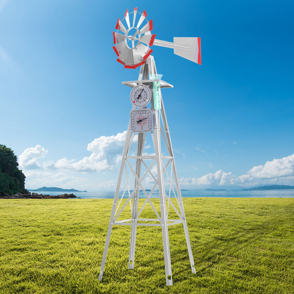 Garden Decor Windmill with Weather Station 186cm Metal Outdoor Ornament Homecoze