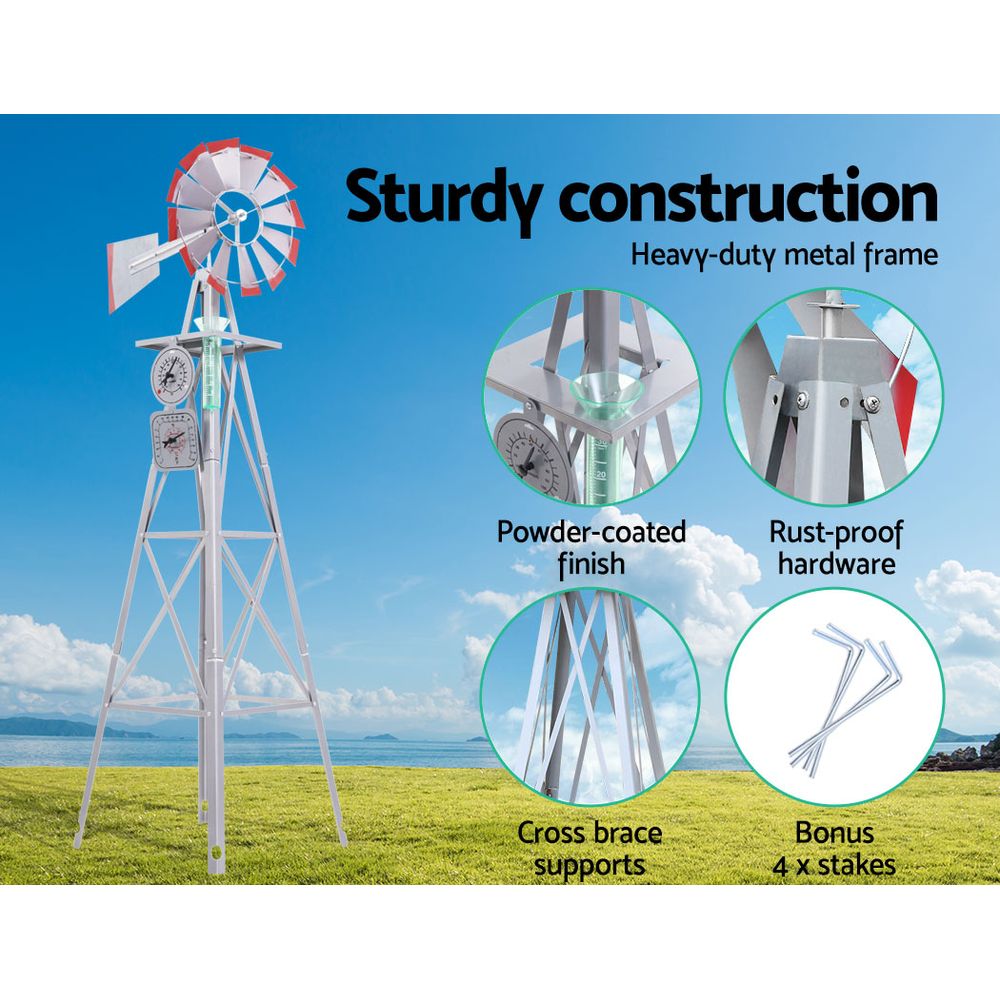 Garden Decor Windmill with Weather Station 245cm Metal Outdoor Ornament Homecoze