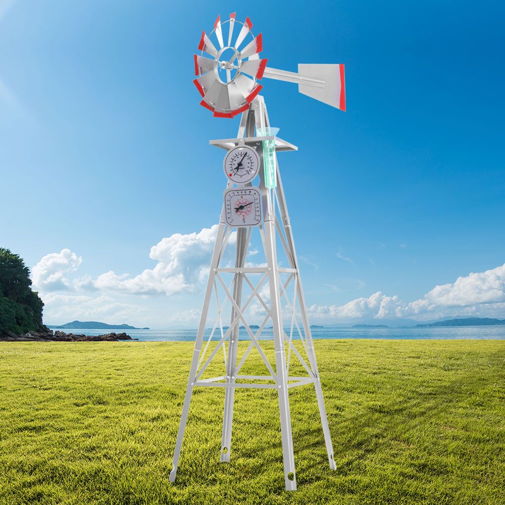 Garden Decor Windmill with Weather Station 245cm Metal Outdoor Ornament Homecoze