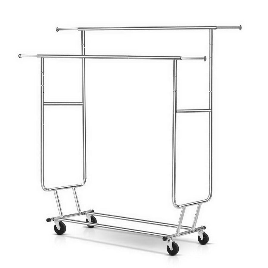 Double Rail Clothes Stand Garment Rack with Caster Wheels Homecoze