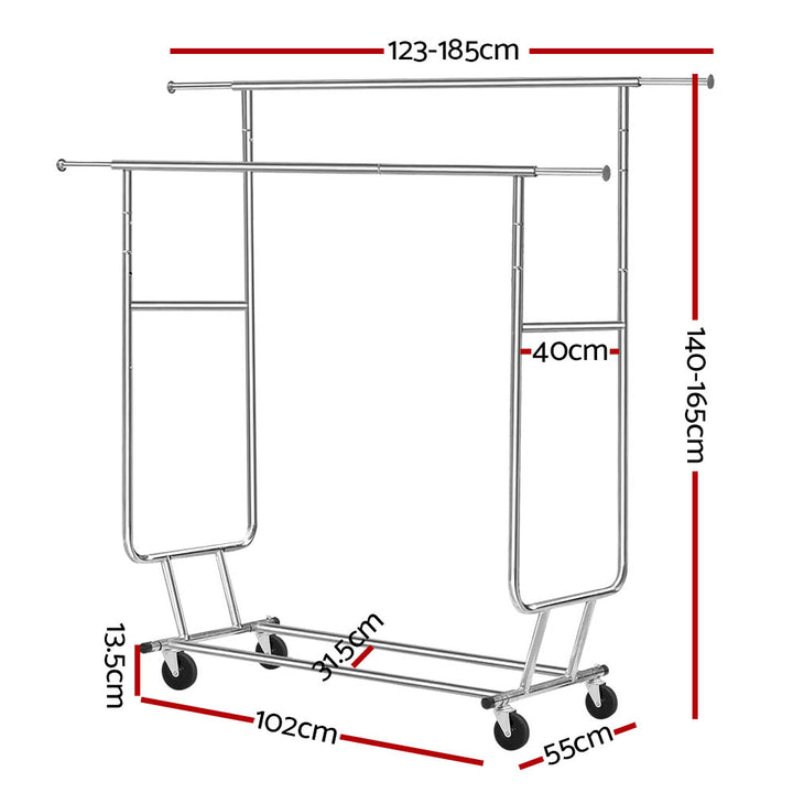 Double Rail Clothes Stand Garment Rack with Caster Wheels Homecoze