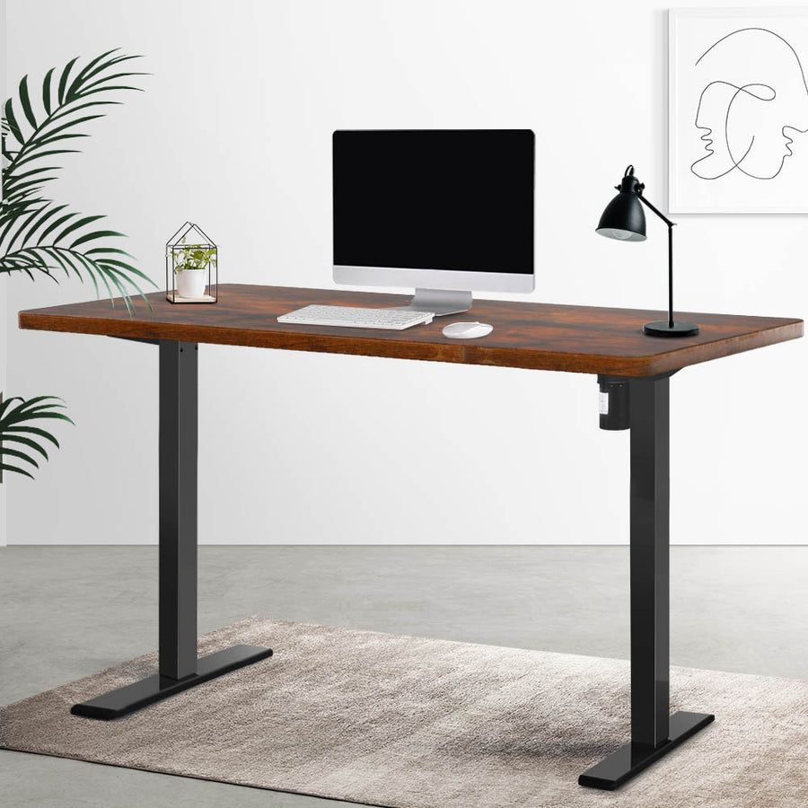 Electric Height Adjustable Standing Desk - Black Frame with 120cm Rustic Brown Top Homecoze