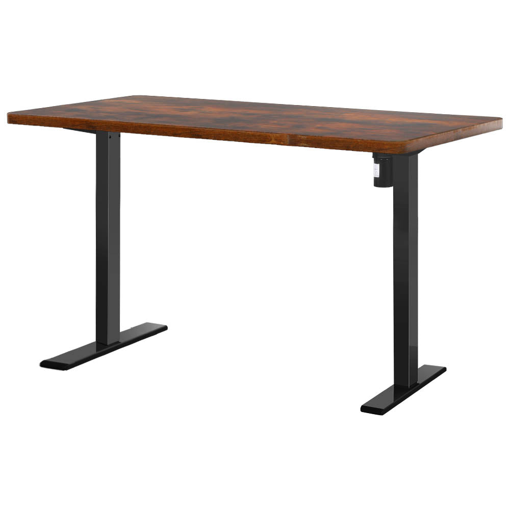 Electric Height Adjustable Standing Desk - Black Frame with 140cm Rustic Brown Top Homecoze