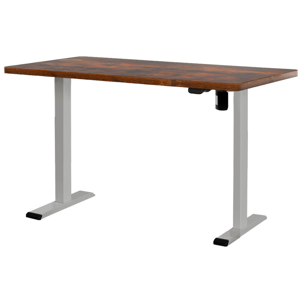 Electric Height Adjustable Standing Desk - Grey Frame with 120cm Rustic Brown Top Homecoze