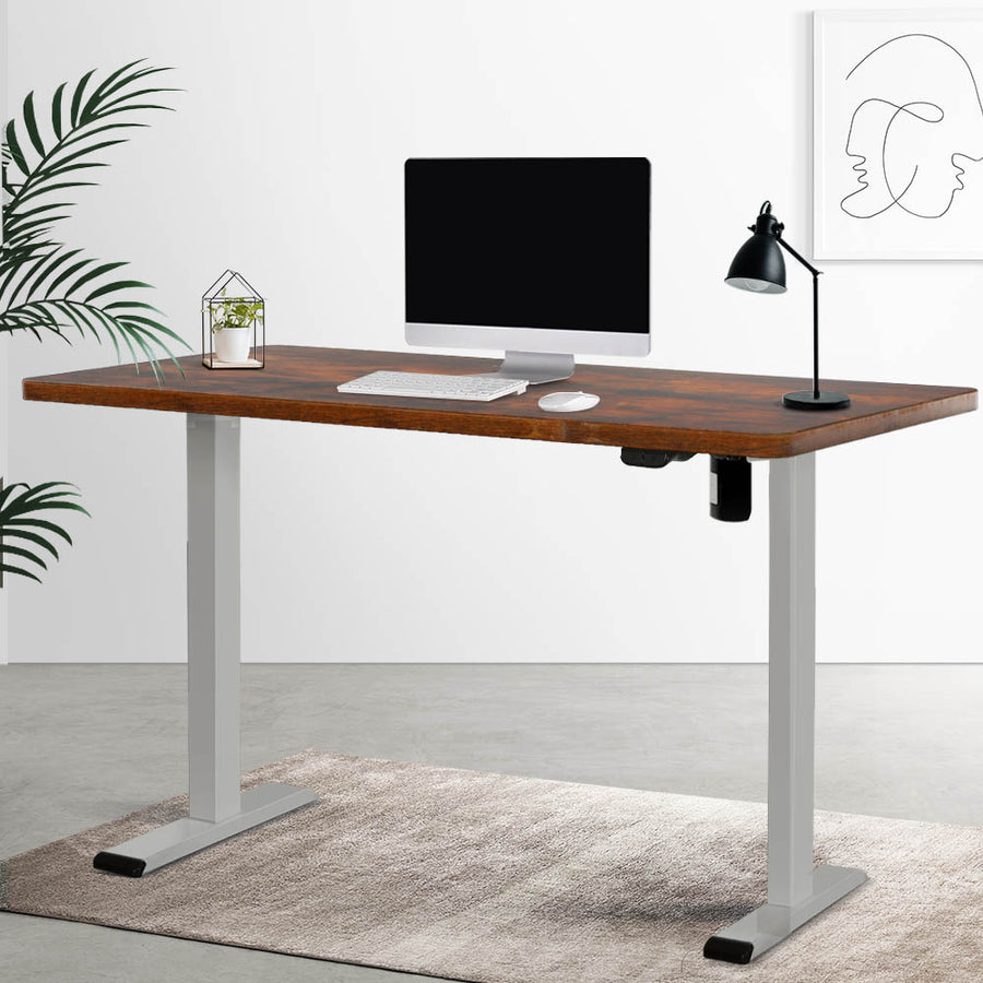 Electric Height Adjustable Standing Desk - Grey Frame with 140cm Rustic Brown Top Homecoze