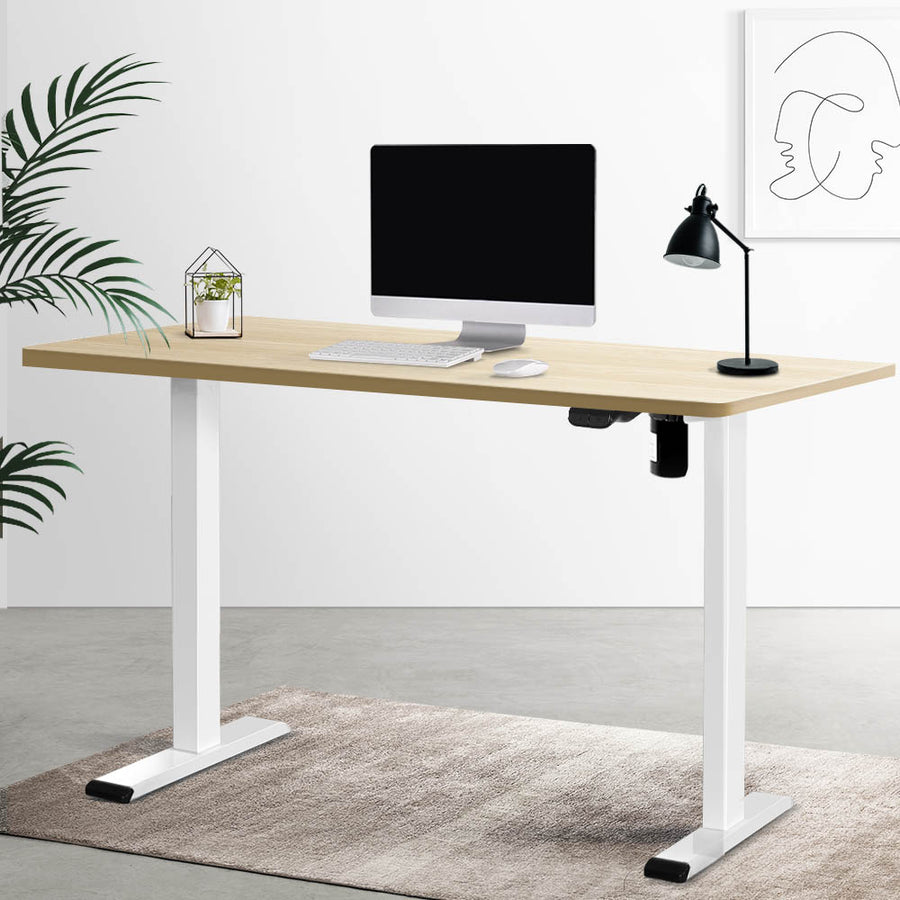 Electric Height Adjustable Standing Desk - White Frame with 140cm Oak Top Homecoze