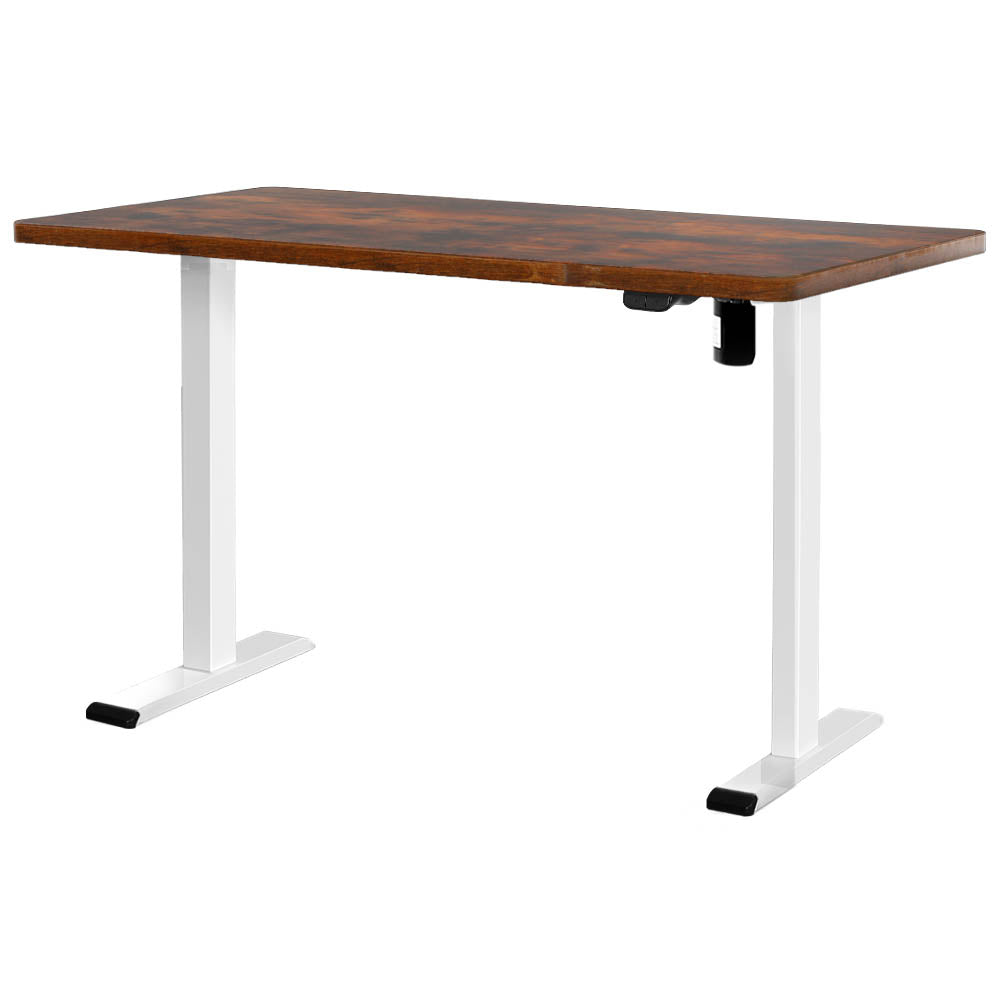 Electric Height Adjustable Standing Desk - White Frame with 120cm Rustic Brown Top Homecoze